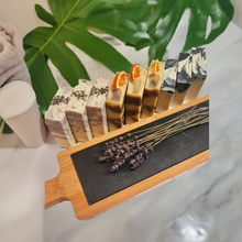 Load image into Gallery viewer, MIXED SET OF THREE SOAPS. LAVENDER PEPPERMINT CAMPER. CHARCOAL ACTIVATED. ORANGE BLOSSOM.